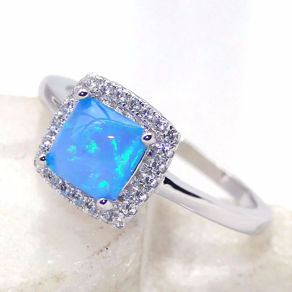 size 6 Australian Blue Opal ring Sterling Silver