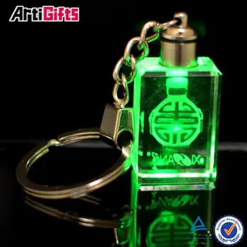 China Artigifts Factory Custom Glass Key Ring 3D Crystal Keyring Laser Logo Keychain Photo Sublimation Crystal Key Chain Led