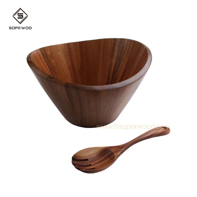 Acacia Food Grade Custom Salad Bowls Wooden Wavy Salad Bowl Acacia Wood Food Contact Safe Large 30x30x16 cm