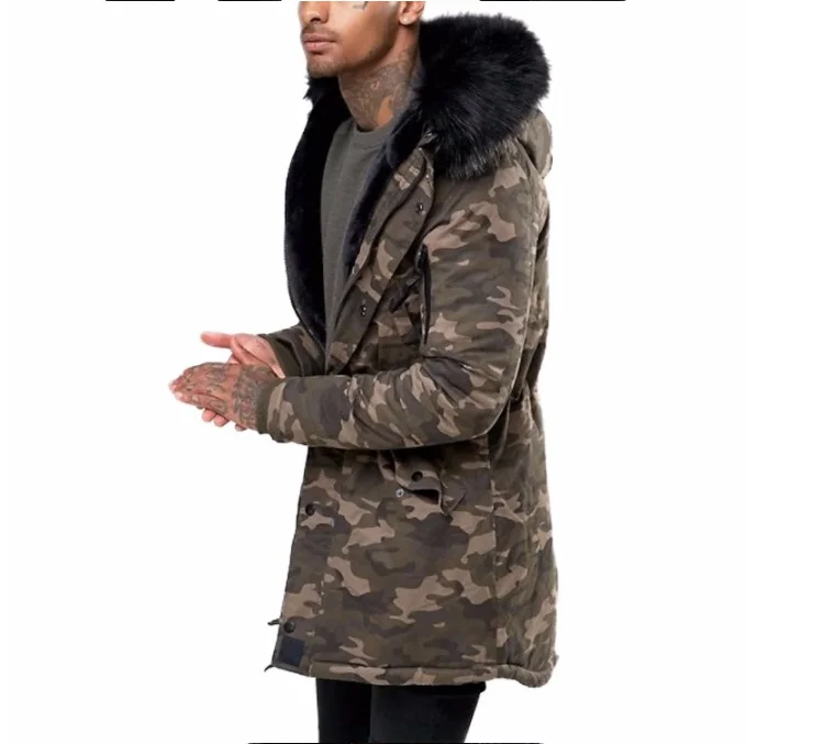 mens camo coat with fur hood