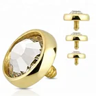 Piercing Dermal Tops Titanium Dermal Piercing Tops With Bezel Set Crystal Gems 3mm Gold Plated