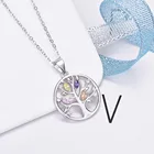 925 Jewelry 925 Sterling Silver Jewelry Colorful CZ Crystal Chakra Tree Of Life Pendant Necklace