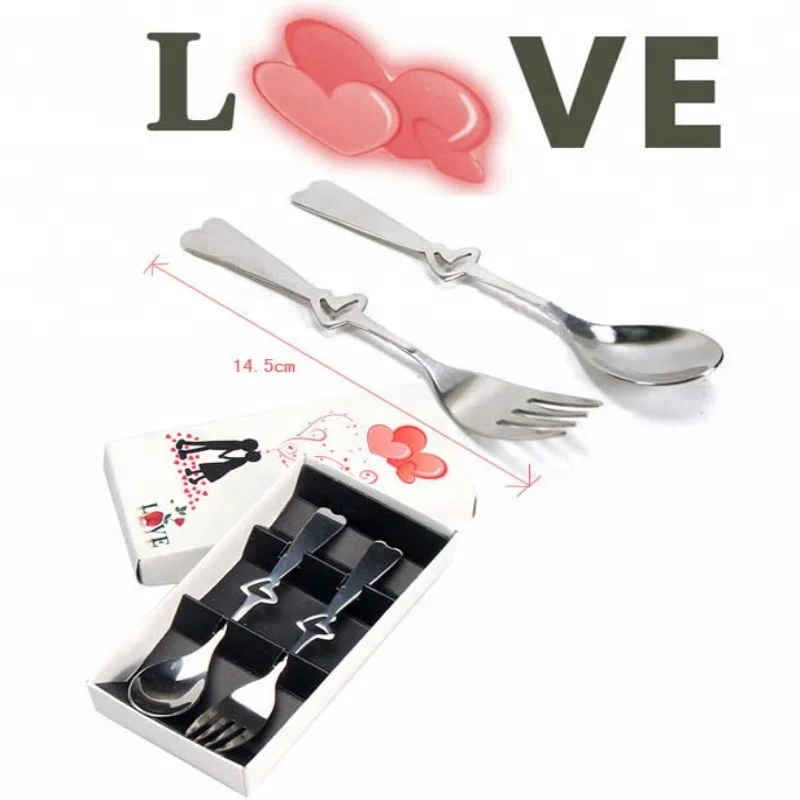Heart Shape Portable Stainless Steel Spoon and Fork Wedding Gift Cutlery Set