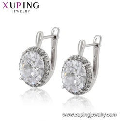 97982 Xuping Fashion jewelry Rhodium color Plated Earrings Elegant popular Hoop earrings With Synthetic CZ