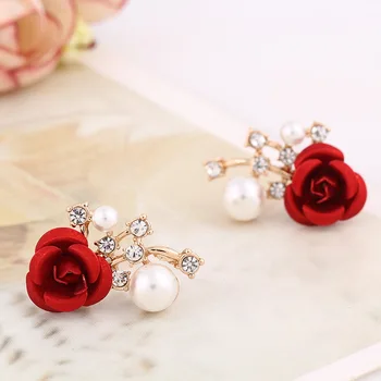 Korean Style Fashion Rose Shaped Pearl Stud Earring