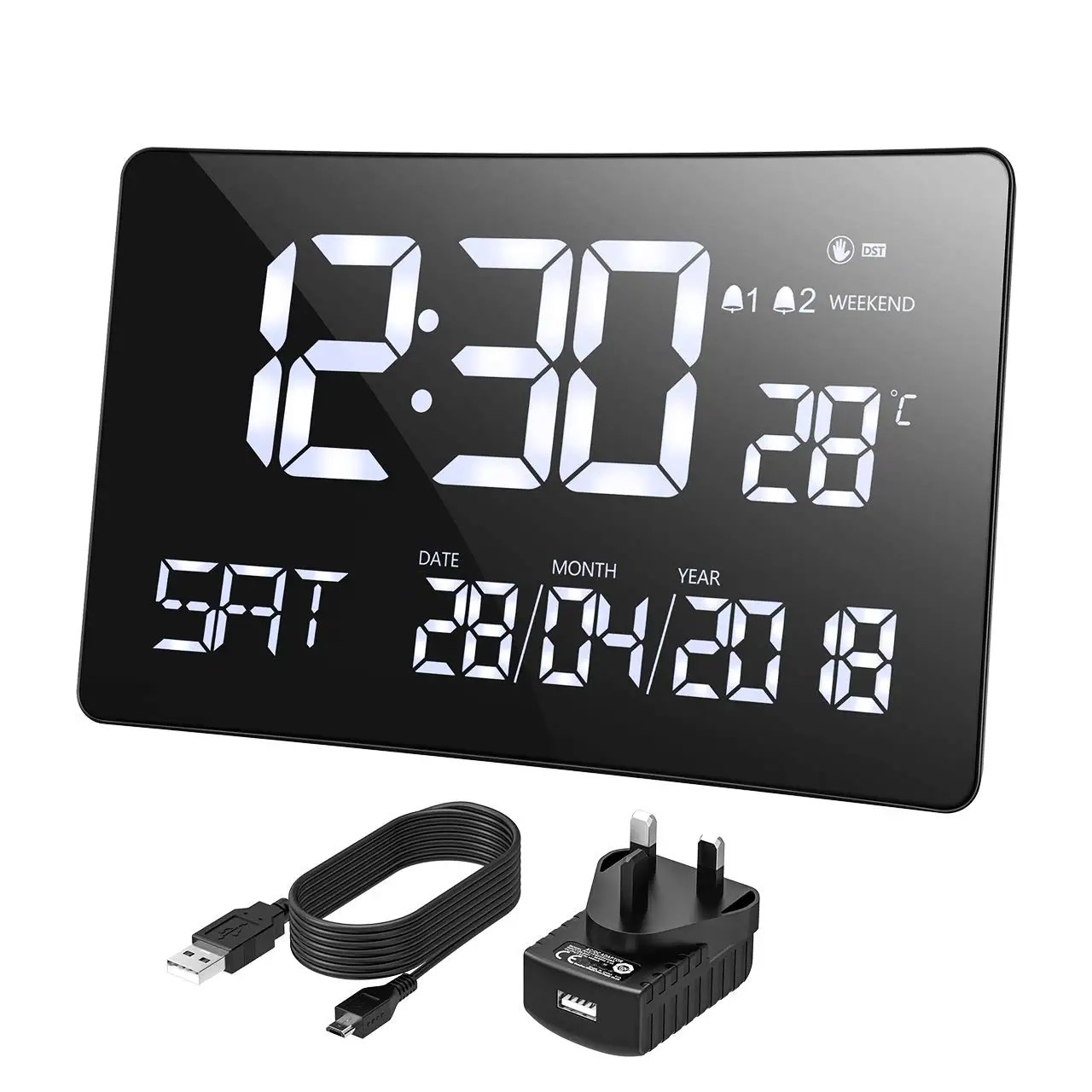 Details about   12'' Digital Wall Clock USB Electronic Clock Home Office Large Number Clocks 