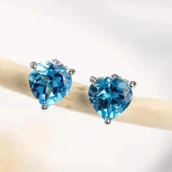 Wholesale Crystal 925 Sterling Silver Daily Jewelry 8mm Natural Blue Topaz Stud Earrings