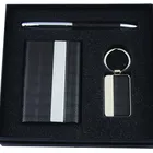 Gift With Printing Fancy PU Leather Souvenir Promotion Business Card Holder And Pen Gift Set With Customized Printing