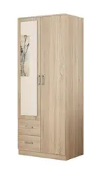 EVERGREEN wood mdf simple design modern mirror 2 door wardrobe with 2 drawers