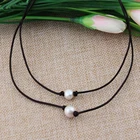 Pearl And Leather A Necklace Cord Chain Choker Jewelry Pearl And Leather Necklace