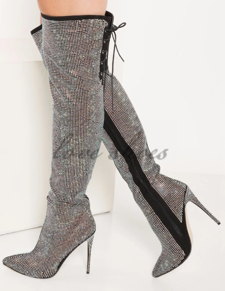 sheer rhinestone thigh high boots