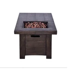 Wood Gas Gas Outdoor Fire Long Fire Pit Table Wood Color Rectangular Table Fire Pit Outdoor Gas Fire Pit