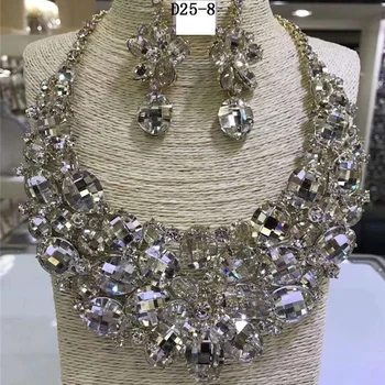 Newest African big Diamond Necklace Jewelry Sets for women Wedding Party indian heavy jewelry D25-8
