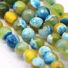 6-10mm Wholesale Green Color Faceted Fire Agate Gemstones 15.5'' Per Strand