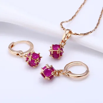 61203 Xuping Fashion China Wholesale 18K Charming Glass Gold Jewelry Set