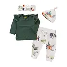 Baby Girls Clothes 4PCS Toddler Girls Floral Print Top Pants Beanie Headband Ruffles Outfits Set Roupa Infantil Clothing Sets