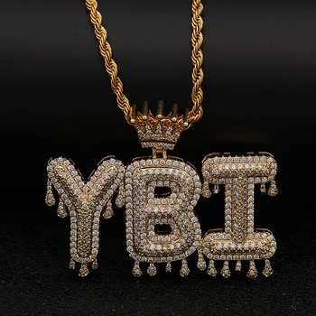 Custom Crown Initials Letters Chain Necklaces & Pendant For Men Women Gold Color Cubic Zircon Hip Hop Jewelry