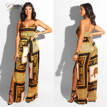 *GC-66862842 2022new Wholesale sexy Drop Ship Fashion One Piece Sling V Neck Wholesale African Clothing Ladies Printed Jumpsuit
