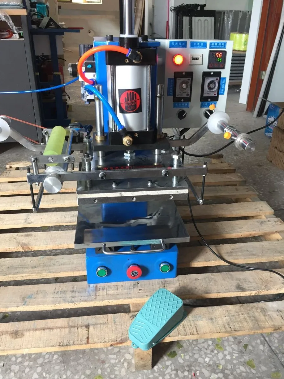 product pneumatic semi automatic hot foil stamping machine manufacturing plant used heat press leather label garment-1