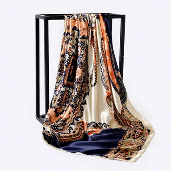 Wholesale silk scarf custom printing logo lady 90*90cm large square satin silk scarf shawl silk scarves