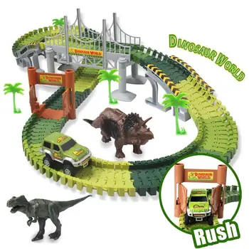 Dinosaur Track Toy Sets Update Bridge Create Road with 142 Pcs Flexible Tracks | Jurassic World Dinosaur Race Car Toys
