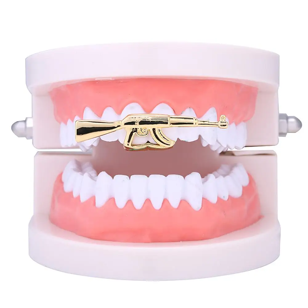 Tooth Grillz Grills Golden Braces 2 Upper Teeth Lower Teeth Set Gifts Lin 