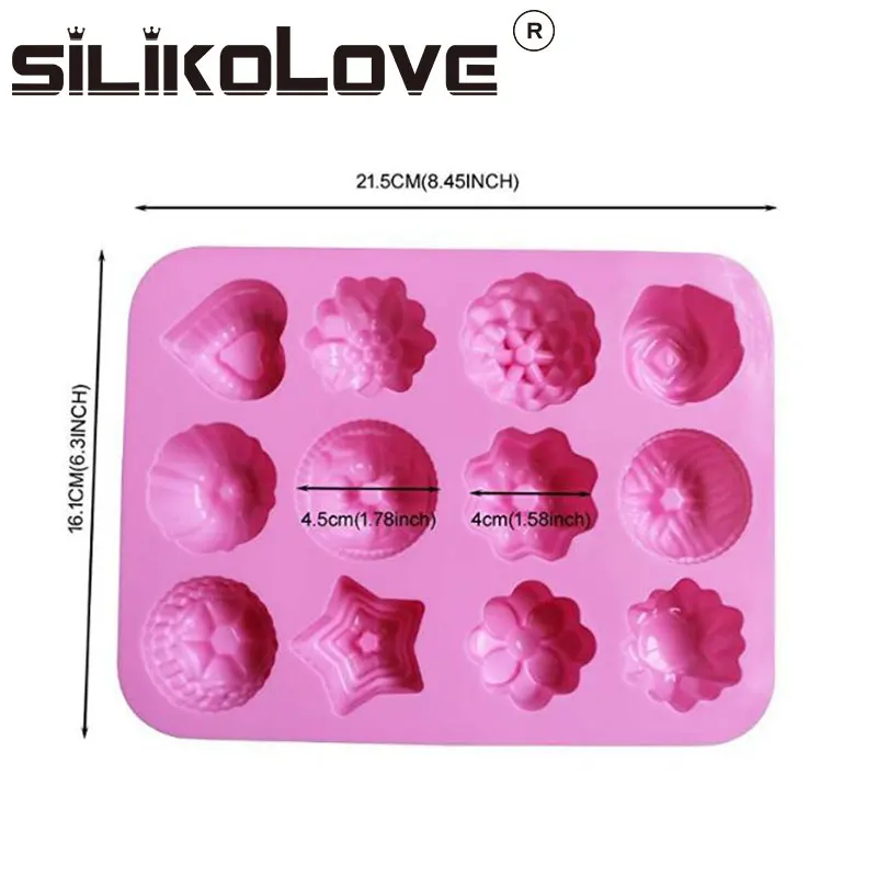 Hot Sale 12 Holes With Flower Heart Shape Set of 3 Silicon Baking Molds For Cake