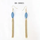 Blue Long Chain Fashion Gold Plated Earring With Dark Blue Pearls