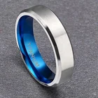 Silver Band Ring Rings 6mm Brushed Silver Blue Titanium Wedding Band Ring For Men Women Beveled Edges Comfort Fit