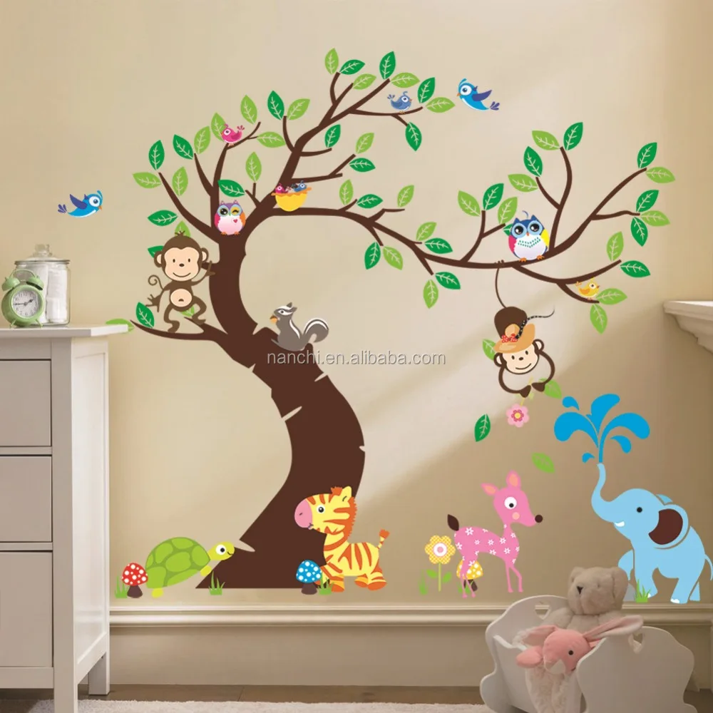 Wall Graphics Tree and Owls Nursery Wall Stickers Kids Vinyl Wall Decals 