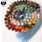 Beads Gemstone Gemstone Beaded Gemstone Necklace Mala Necklace 108 Mala Beads Yoga Gemstone Knotted Long Tassel Necklace