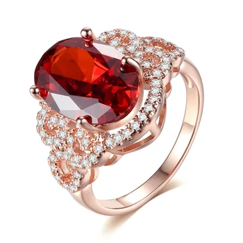 European Wedding Jewelry Large Pear Red Ruby Gemstone 18K Rose Gold Plated CZ Micro Paved Engagement Rings