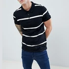 Custom cotton pique white with black wide stripe polo shirt