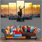 Decoration Deer Home Hotel Coffee Bars Office Decoration Print Decor Framing Canvas Printing 5 Panel Picture Wall Decoration For Living Room Deer Animal Printing