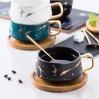 Coffee 1 Japanese Style Gold Line Marble Bamboo Cover Coffee Porcelain Mug