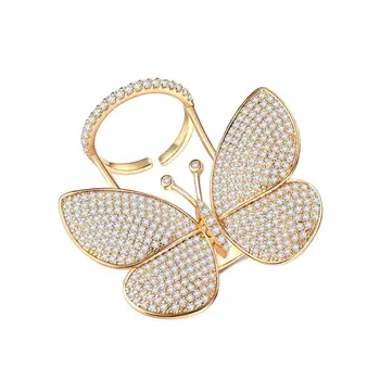LUOTEEMI Gold Plated Adjustable Korean Woman Accessory Charm Black Diamond Fashion Aaaaa Cubic Zirconia Cz Butterfly Ring