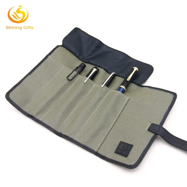 cheap pen pencil pouch pu leather folded rolling
