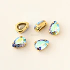 Peridot With Wholesale Water Drop Point Back Crystal Peridot AB Coating Fancy Stone With Metal Claw For Jewelry Making