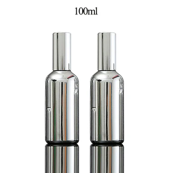 Fuyun No MOQ 100ml fancy sliding shiny silver round body sprayer pump glass bottle