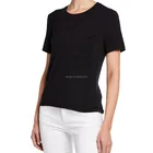 Short T Shirt Women Blank Black Short Sleeves Crewneck Pocket T Shirt Knit
