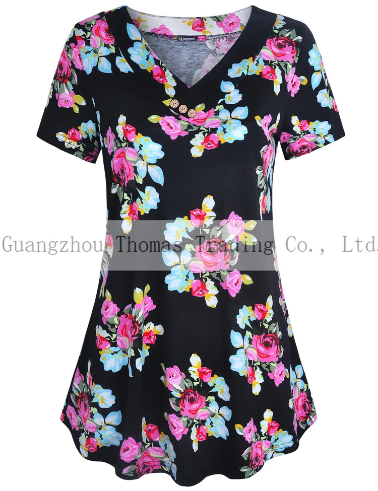 Summer Ins Fashion Women Floral Tops Shirts Blouse With Buttons