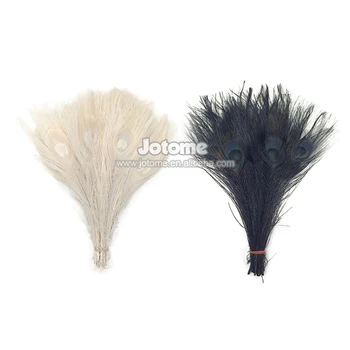 Large White and Black Bleached and Dyed Peacock Tail Eyes Feathers for Carnival