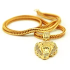 Charm Lion Dropship Necklace Charm Jewelry 18 K Gold Inlay Crystal Hiphop Lion Head Pendant Necklace