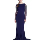 Evening Gown Back Beaded Evening Gown 2021 Ladies Beaded Royal Blue Mermaid Long Sleeve Evening Gown With Open Back