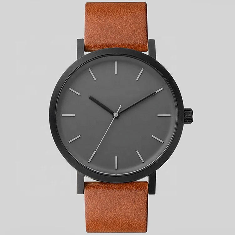 Round Classic Genuine Leather Strap Alloy Watch China Factory OEM Logo Quartz Men Black Minimalist Watch