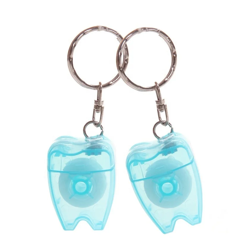 Promo Wholesale Custom Logo Printed Tooth Shape Dental Floss Keychain