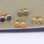 Agate Earrings Gemstone Drop Earrings 10mm Titanium Agate Gold Plated Round Stone Natural Gemstone Druzy Stud Earrings