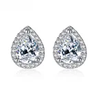 CZCITY Rhodium Plated 925 Sterling Silver Jewelry Wholesale Teardrop Stud Earrings for Women Wedding Pear CZ Stud Earring