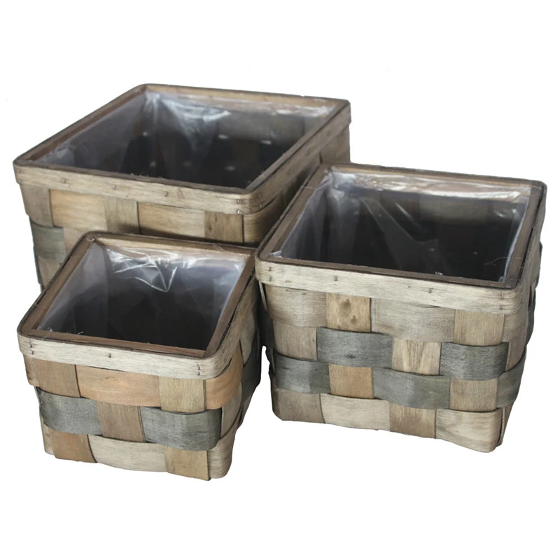 cheap wholesale vintage woodchip woven flower basket pot with