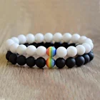 Beaded Rainbow SN1453 Black And White Stone Beaded Mala Bracelet Gay Couples Gift Equality His And His Rainbow Bracelet